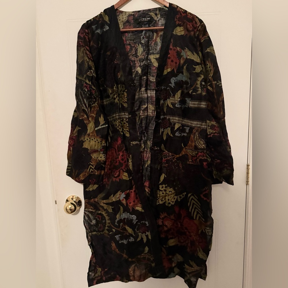 Citron Santa Monica blended linen Cardigan Floral Kimono size L
